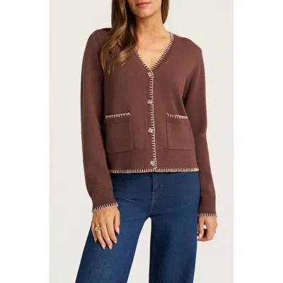 Matty M . Vianney Whipstitch Cotton & Cashmere Cardigan In Mocha/ivory