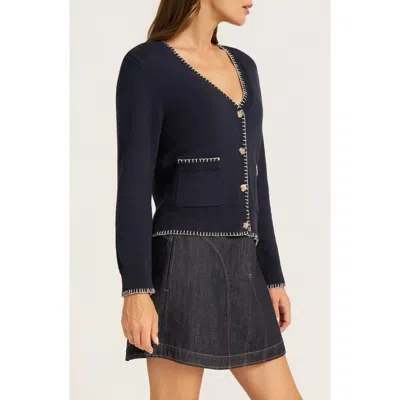 Matty M . Vianney Whipstitch Cotton & Cashmere Cardigan In Navy/vellum