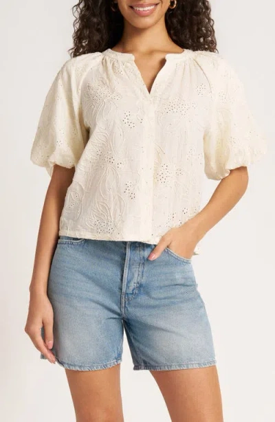Matty M . Viola Eyelet Bubble Sleeve Top In White