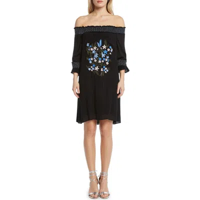 Matty M . Willow & Clay Embroidered Off The Shoulder Dress In Black