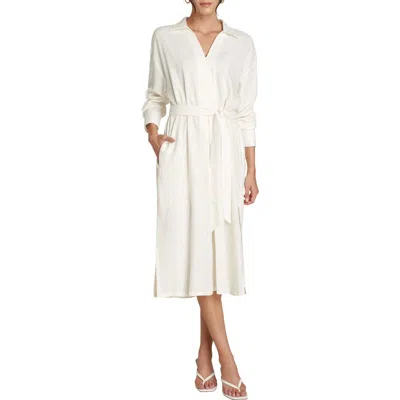 Matty M . Willow Nadine Popover Long Sleeve Midi Shirtdress In White