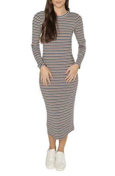 Matty M . Wilson Stripe Long Sleeve Midi Dress In Gray