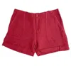 Matty M Women's Linen Blend Elastic Waist Rolled Hem Shorts In Red In Red
