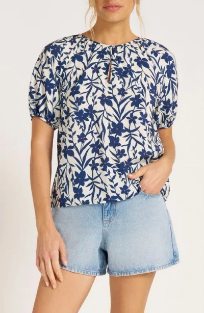 Matty M . Zia Floral Raglan Sleeve Top In Blue