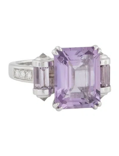 Pre-owned Mauboussin 18k Amethyst & Diamond Couleur Baiser Cocktail Ring In Multi