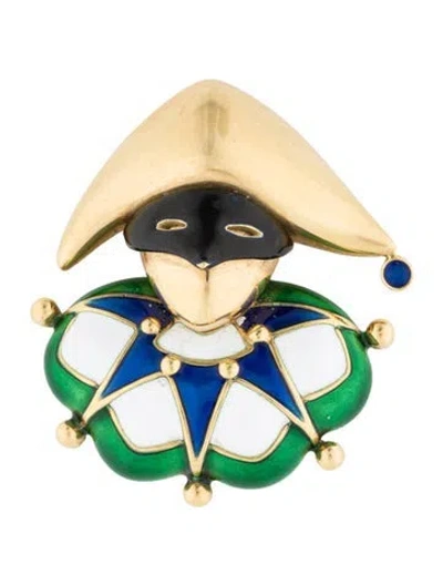 Pre-owned Mauboussin 18k Enamel Jester Brooch In Multi