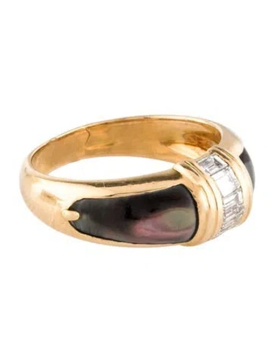 Pre-owned Mauboussin 18k Mother Of Pearl & Diamond Band In Black