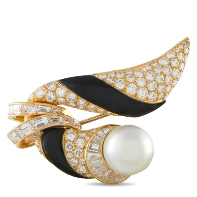 Mauboussin 18k Yellow Gold 4.50ct Diamond, Onyx, Pearl Brooch Mb01-042226 In Black