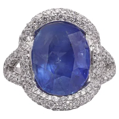 Pre-owned Mauboussin 18kt Old Ring With 8.56 Ct. Unheated Burma Sapphire & Diamonds In Blue