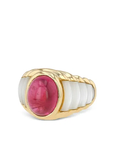 Pre-owned Mauboussin 1980s 18kt Yellow Gold Nadia Tourmaline And Pearl Ring