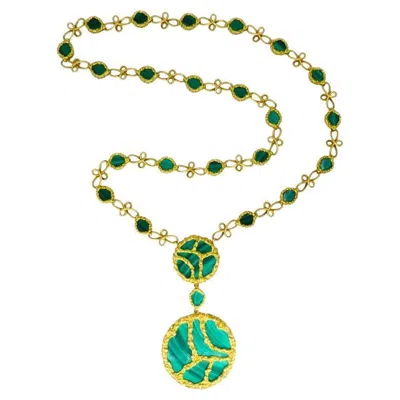 Pre-owned Mauboussin 1980s  Paris 18k Gold Malachite Pendant Necklace In Multi