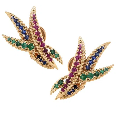 Pre-owned Mauboussin 1980s  Ruby, Sapphire And Emerald Ear Clips In Green