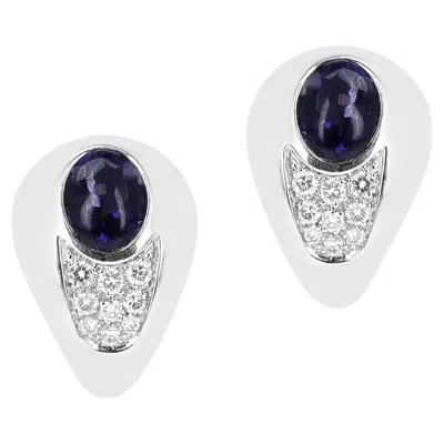 Pre-owned Mauboussin 2.15 Ct. Iolite And 0.42 Ct. Diamond Earrings, 18k Gold In Multi