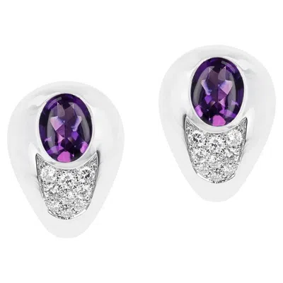 Pre-owned Mauboussin 2.20 Ct. Amethyst And 0.42 Ct. Diamond Earrings, 18k Gold In Purple