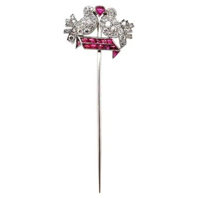 Pre-owned Mauboussin Art Deco Love Birds Ruby And Diamond Pin, Ca. 1920s In Multi