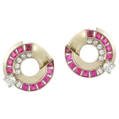 Pre-owned Mauboussin Art Deco  Ruby & Diamond Earrings In Multi