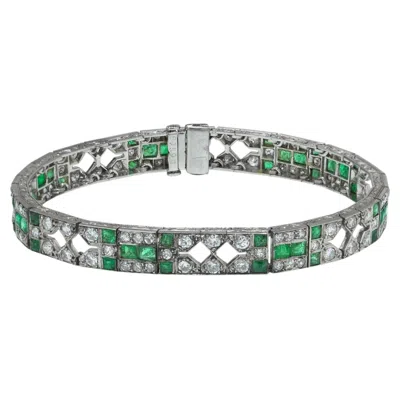 Pre-owned Mauboussin Art Deco Platinum Emerald And Diamond Bracelet, 1920s In Green