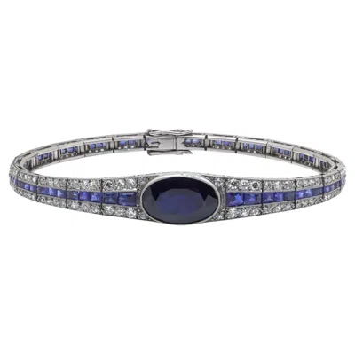Pre-owned Mauboussin Art Deco Platinum Sapphire & Diamond Bracelet,  Style In Blue