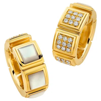 Pre-owned Mauboussin Diamond & Mother Of Pearl Naora Huggie Earrings In Multi