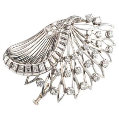 Pre-owned Mauboussin Diamond Brooch White Gold Vintage Paris Floral Spray Design