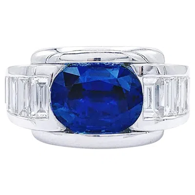 Pre-owned Mauboussin French  'alessandra' Gia 5.60ctw Blue Sapphire And Diamond 18k Ring