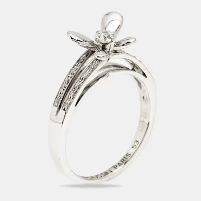 Pre-owned Mauboussin Moi Aimer Toi Diamonds 18k White Gold Ring Size 53