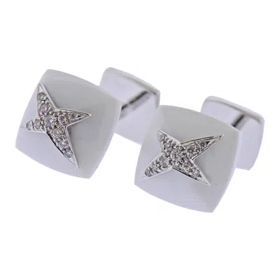 Pre-owned Mauboussin Paris 18k Gold Diamond White Onyx Star Cufflinks