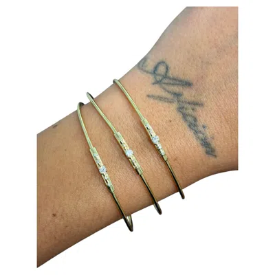 Pre-owned Mauboussin Paris 18k Yellow Gold & Diamond Trio Of Bangle Bracelets 1980s