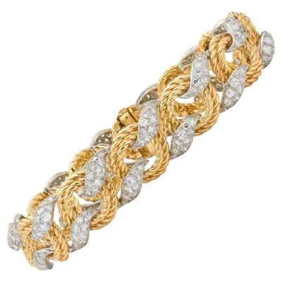 Pre-owned Mauboussin Paris 1950's Diamond 18k Gold Platinum Vintage Twist Link Bracelet In Multiple