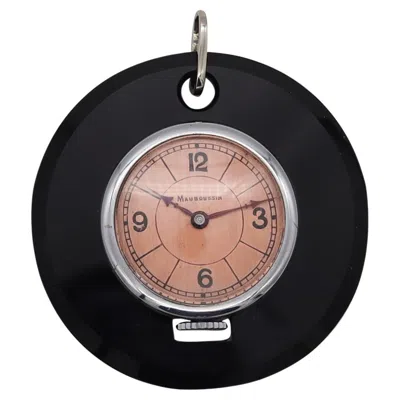 Pre-owned Mauboussin Paris 1950 Mido Skeleton Round Watch Pendant Stainless 18kt And Onyx In Black