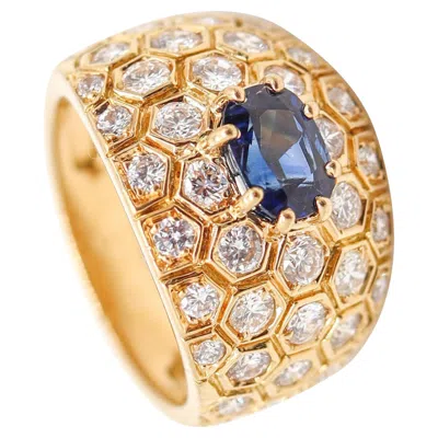 Pre-owned Mauboussin Paris Cocktail Ring In 18kt Gold With 3.24 Cwt. In Sapphire & In Blue