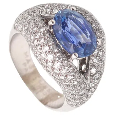 Pre-owned Mauboussin Paris Cocktail Ring In 18kt Gold With 6.58 Ctw Sapphire & Diamonds In Blue