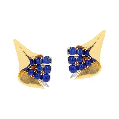 Pre-owned Mauboussin Reflection Collection Sapphire Cabochon And Diamond Earrings In Blue