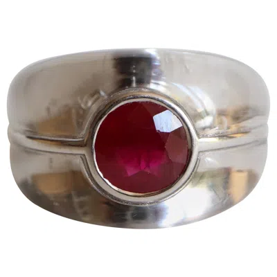 Pre-owned Mauboussin Ring In Rock Crystal And Ruby 3 Carat And 18 Carat White Gold