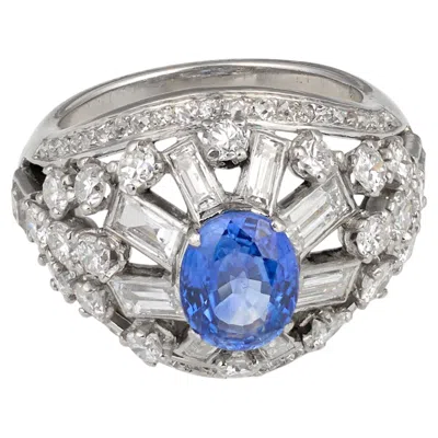 Pre-owned Mauboussin Sapphire And Diamond Platinum Dome Ring, Circa 1950s In Blue
