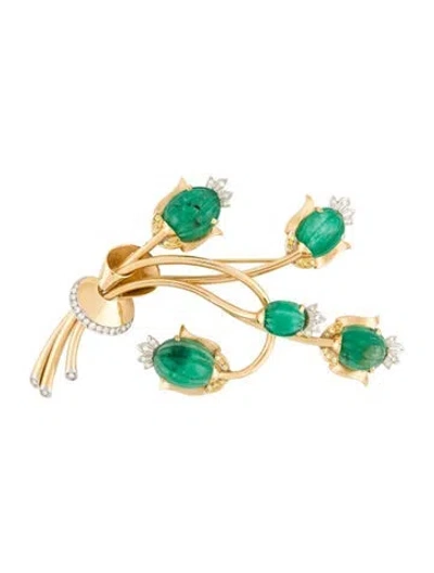 Pre-owned Mauboussin Trabert & Hoeffer 14k Emerald & Diamond "reflections" Brooch In Multi