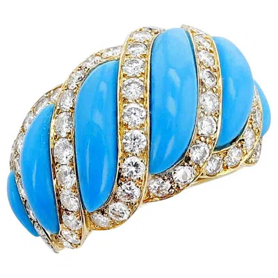 Pre-owned Mauboussin Turquoise And Diamond Ring, French, 18k In Multi