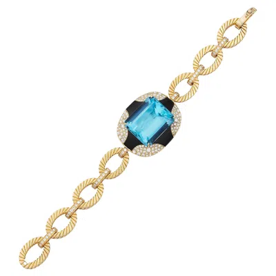 Pre-owned Mauboussin Vintage Aquamarine Diamond Onyx  Paris Bracelet In 18k Gold In Black