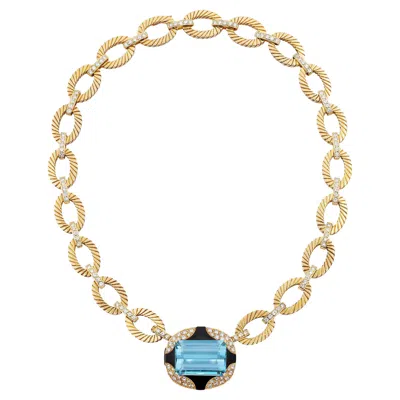 Pre-owned Mauboussin Vintage Aquamarine Diamond Onyx  Paris Necklace In 18k Gold In Black