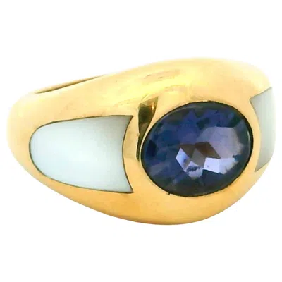 Pre-owned Mauboussin Vintage  Iolite & Mother-of-pearl Gypsy Dome Ring In 18k Yellow Gold