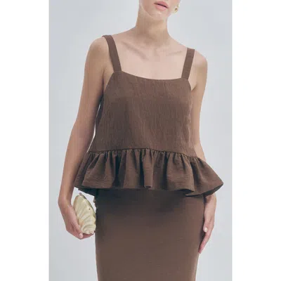 Maude Club Brandy Peplum Top In Brown