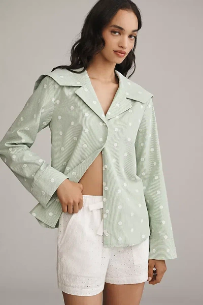 Maude Club Caspian Long-sleeve Buttondown Blouse In Brown