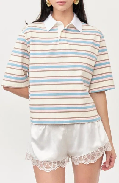 Maude Club Frankie Stripe Stretch Cotton Polo In Black
