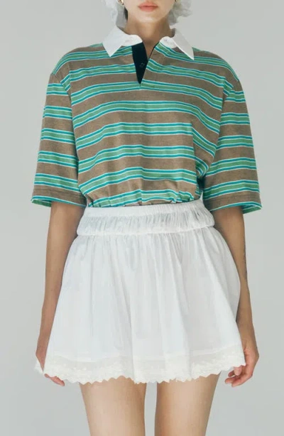 Maude Club Frankie Stripe Stretch Cotton Polo In Green