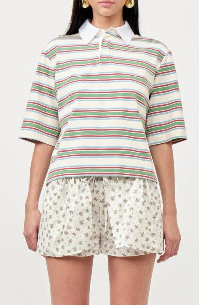Maude Club Frankie Stripe Stretch Cotton Polo In Green