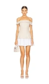 Maude Club Grace Off-the-shoulder Pleated Twofer Mini Dress In Neutral