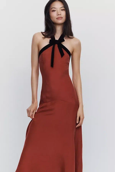 Maude Club Halter Bow Midi Dress In Red