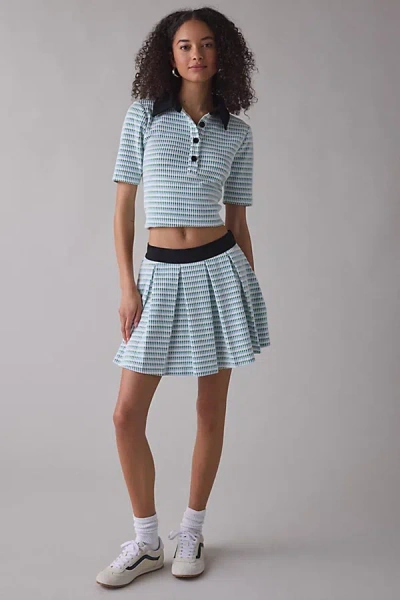 Maude Club Hyatt Micro-check Pleated Mini Skirt In Light Blue, Women's At Urban Outfitters
