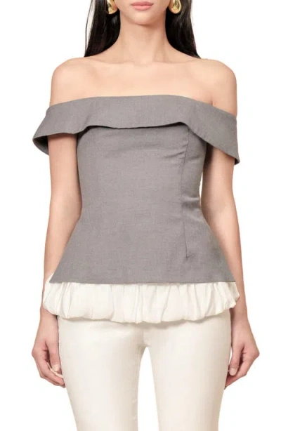 Maude Club Ivy Off The Shoulder Bubble Hem Top In Gray