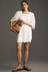 Maude Club Kensie Short-sleeve Square-neck 3d Floral Mini Dress In White